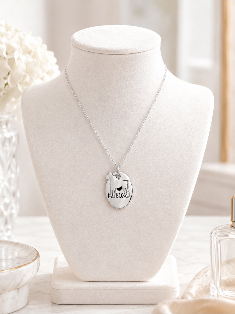 SILVER COMPANION “I Love My Boxer” Dog Pendant Necklace | Gift | Length 18"